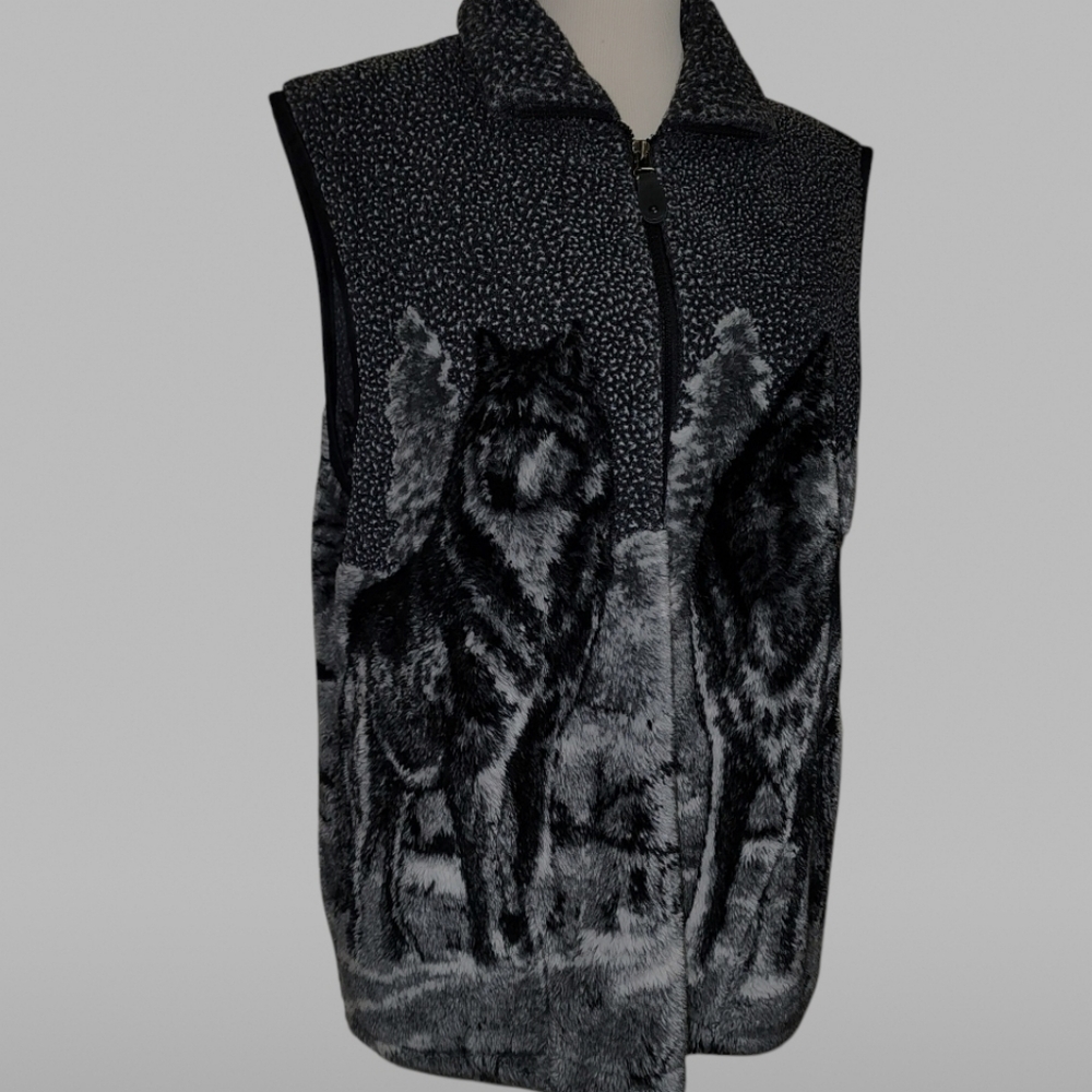 Milton Funwear Faux Fur SMALL Wolve Images Gray Vest Oversized Western Cowgirl